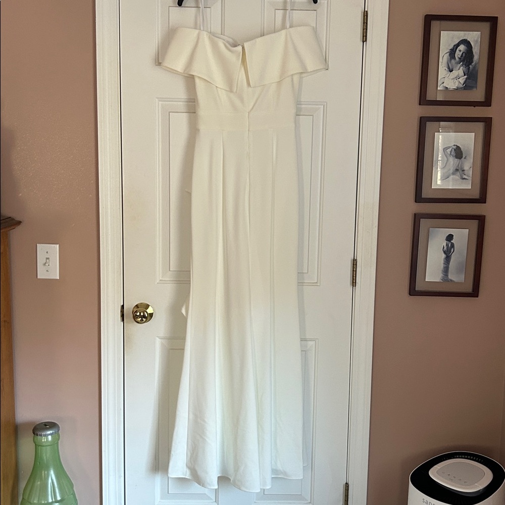 Betsy & Adam Strapless White Dress with Ruffle Detail - Picture 2 of 3